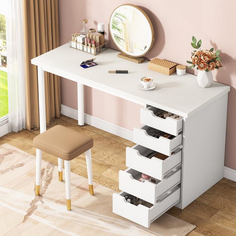 Beyaz MDF 5 Çekmeceli Modern Makyaj Masası - 120 cm - 121729