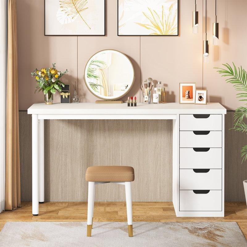 Beyaz MDF 5 Çekmeceli Modern Makyaj Masası - 120 cm - 121729