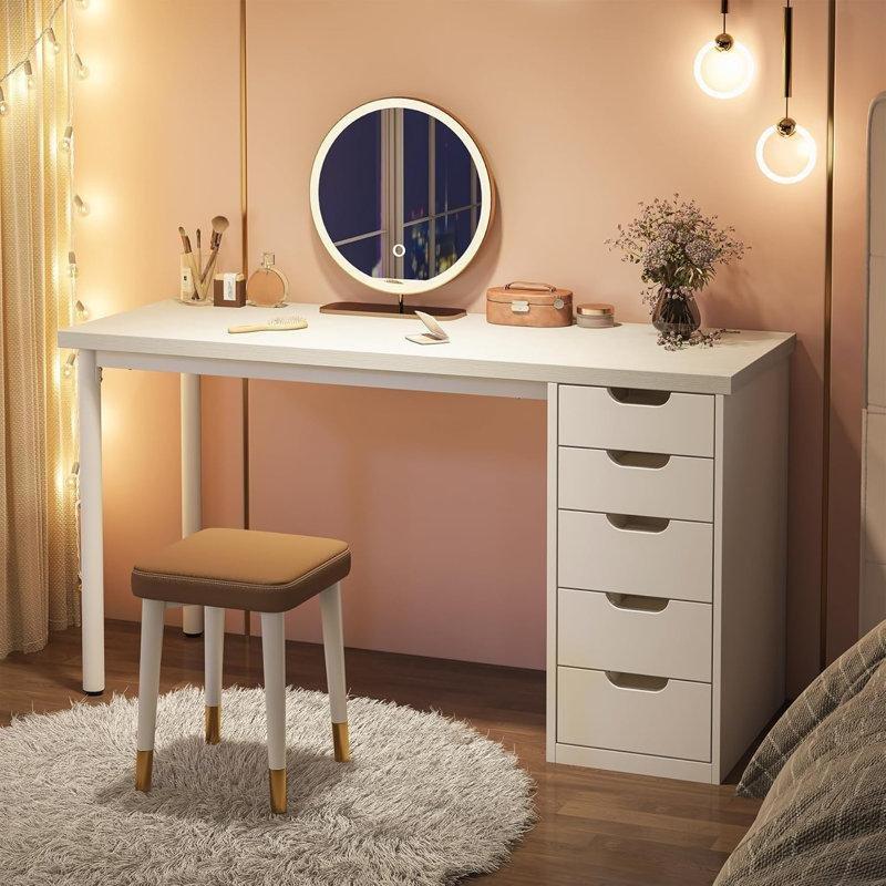 Beyaz MDF 5 Çekmeceli Modern Makyaj Masası - 120 cm - 121729
