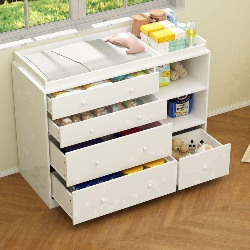 Beyaz MDF 5 Çekmeceli ve Açık Raflı Alt Değiştirme Ünitesi Fonksiyonlu Bebek Odası Şifonyer - 120x50x92 cm - 123630