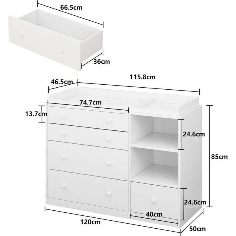 Beyaz MDF 5 Çekmeceli ve Açık Raflı Alt Değiştirme Ünitesi Fonksiyonlu Bebek Odası Şifonyer - 120x50x92 cm - 123630