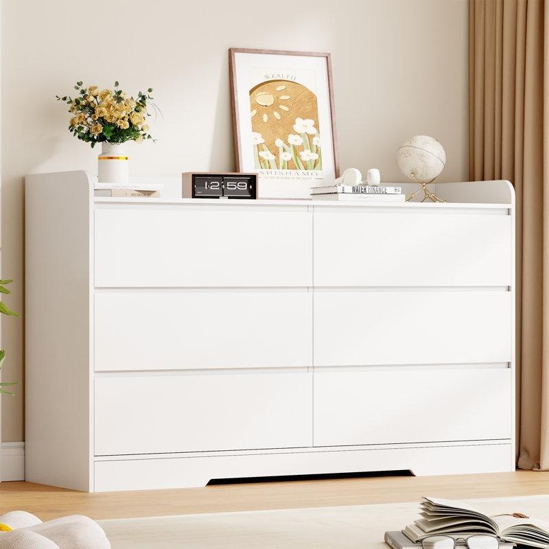 Beyaz MDF 6 Çekmeceli Kulpsuz Tasarım Modern Şifonyer - 120x83x40 cm - 122857