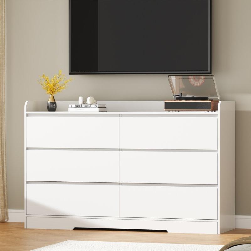 Beyaz MDF 6 Çekmeceli Kulpsuz Tasarım Modern Şifonyer - 120x83x40 cm - 122857