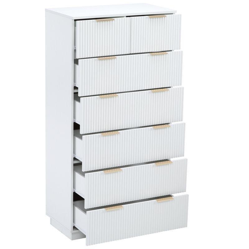 Beyaz MDF 7 Çekmeceli Gold Metal Kulplu Yüksek Şifonyer - 73x41x143 cm - 122971