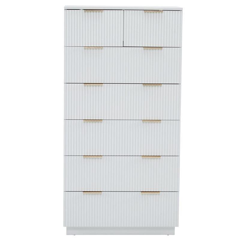 Beyaz MDF 7 Çekmeceli Gold Metal Kulplu Yüksek Şifonyer - 73x41x143 cm - 122971