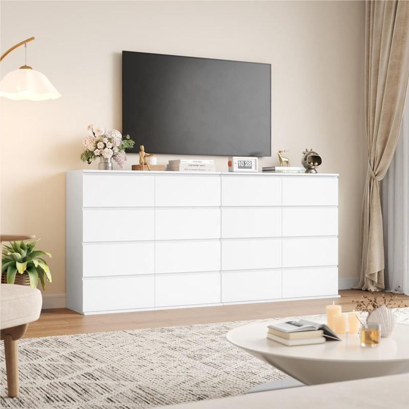 Beyaz MDF 8 Çekmeceli Kulpsuz Tasarım Şifonyer - 105x98 cm - 122653