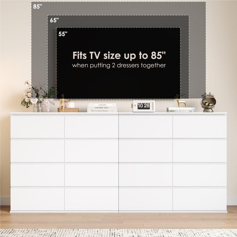 Beyaz MDF 8 Çekmeceli Kulpsuz Tasarım Şifonyer - 105x98 cm - 122653