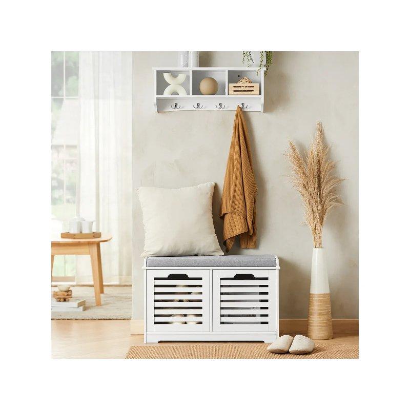 Beyaz MDF Ahşap Minderli Çekmeceli Oturaklı Ayakkabılık - 71x34x43 cm - 118345