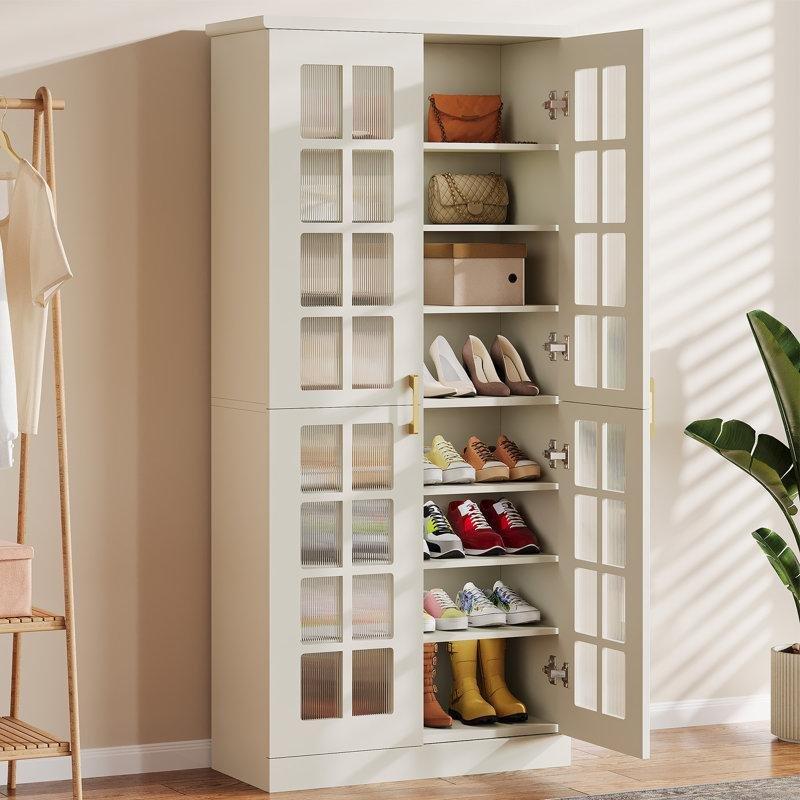 Beyaz MDF Akrilik Kapaklı 8 Raflı Ayakkabılık Dolap - 79x36x172 cm - 120757