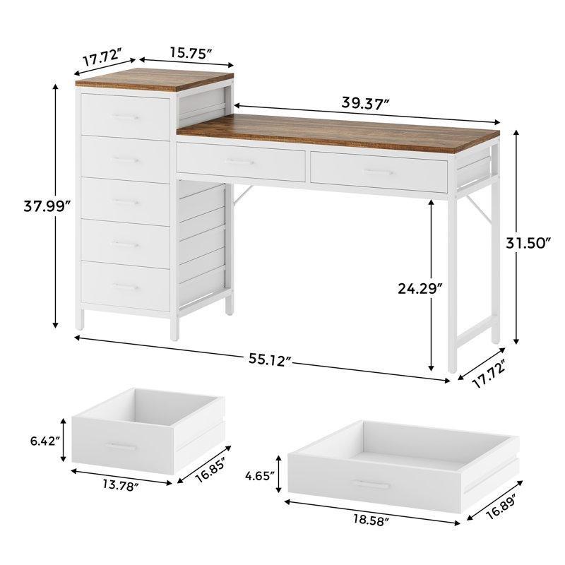 Beyaz MDF Ayarlanabilir Çekmeceli Bilgisayar Masası-141x45x97 cm - 116811
