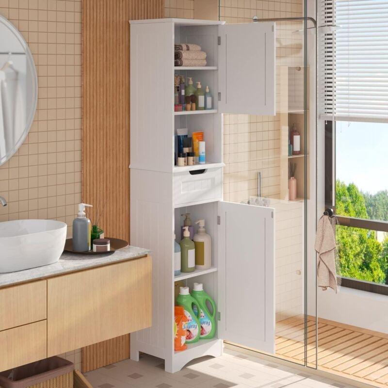 Beyaz MDF Ayarlanabilir Raflı Banyo Dolabı-30x42x171 cm - 113920