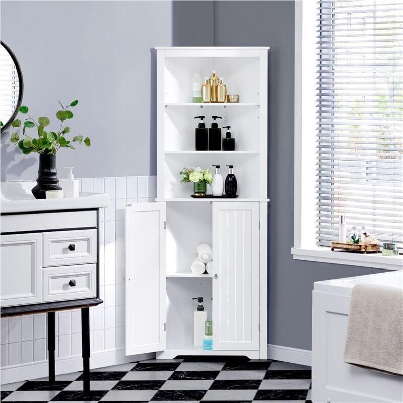 Beyaz MDF Ayarlanabilir Raflı Banyo Dolabı-60x32x163 cm - 113870