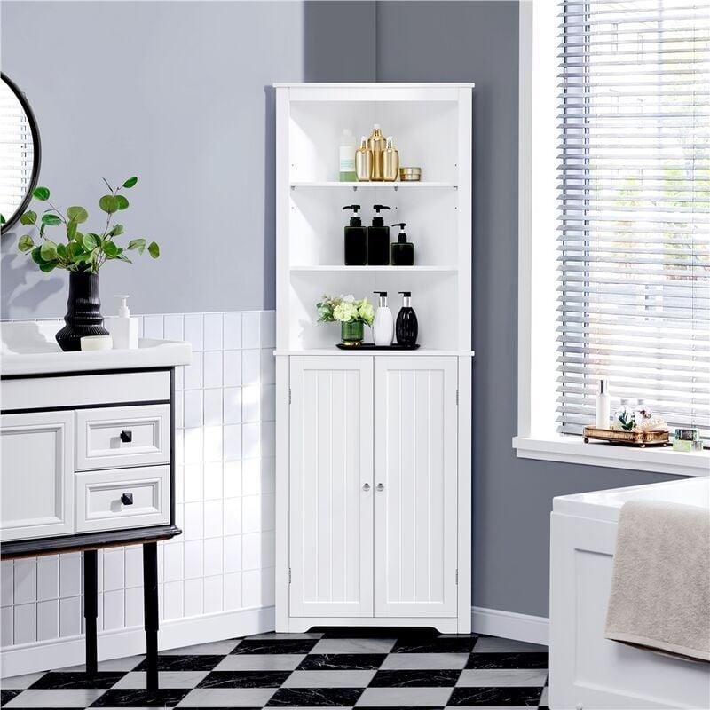 Beyaz MDF Ayarlanabilir Raflı Banyo Dolabı-60x32x163 cm - 113870