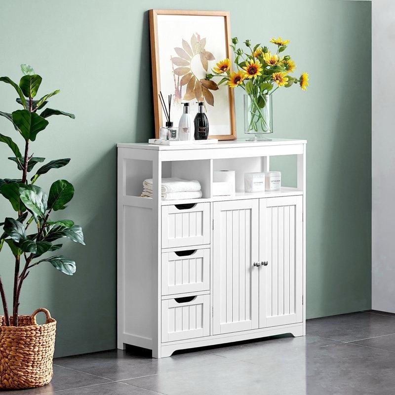 Beyaz MDF Ayarlanabilir Raflı Country Banyo Dolabı-87x82x31 cm - 114091