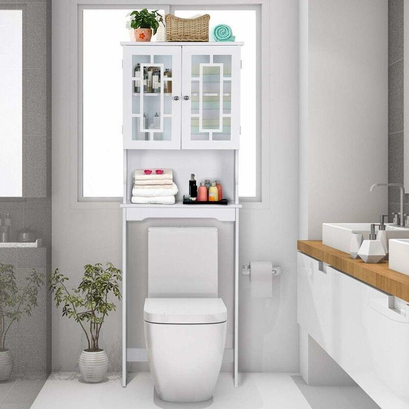 Beyaz MDF Ayarlanabilir Raflı Kapaklı Çamaşır Makinesi Dolabı-60 x 20 x 169 cm - 118106