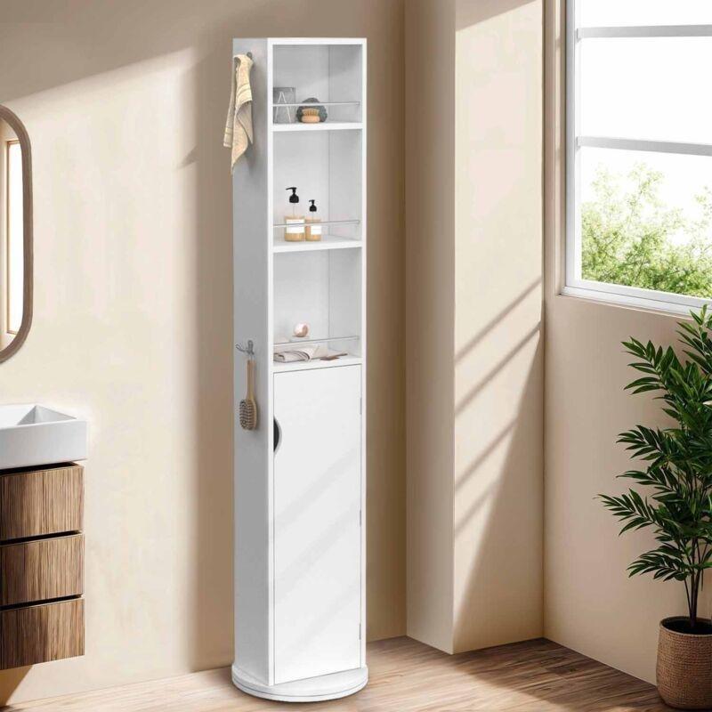 Beyaz MDF Aynalı Döner Banyo Dolabı-37x37x169 cm - 113757