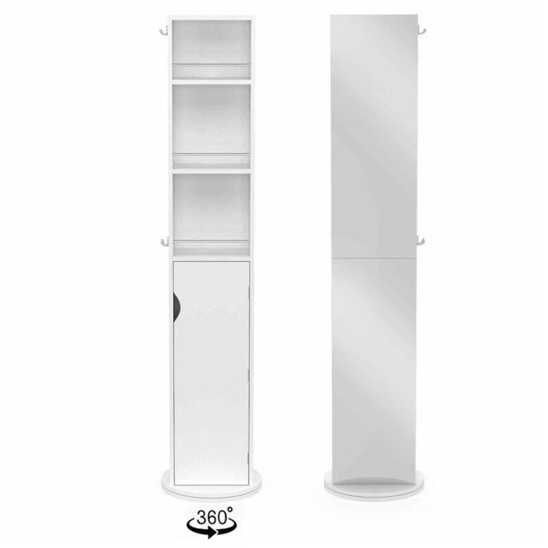 Beyaz MDF Aynalı Döner Banyo Dolabı-37x37x169 cm - 113757