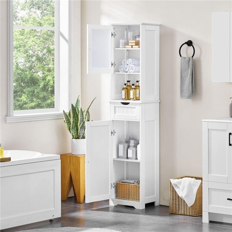 Beyaz MDF Camlı Raf Ayarlı Banyo Dolabı-40x30x170 cm - 113969