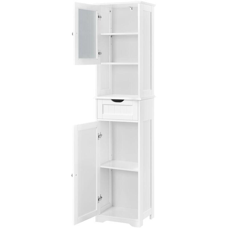 Beyaz MDF Camlı Raf Ayarlı Banyo Dolabı-40x30x170 cm - 113969