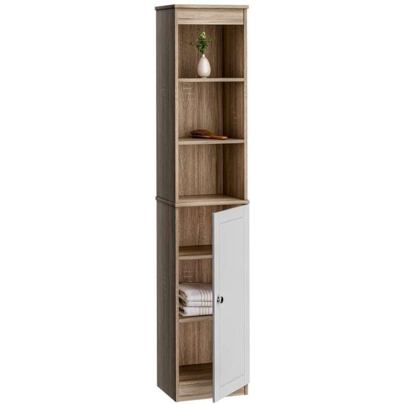 Beyaz MDF Camlı Raflı Banyo Dolabı-33x30x180 cm - 113680