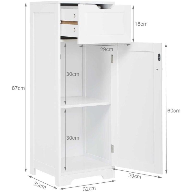 Beyaz MDF Çekmeceli Raflı Banyo Dolabı-87x30x33 cm - 113965