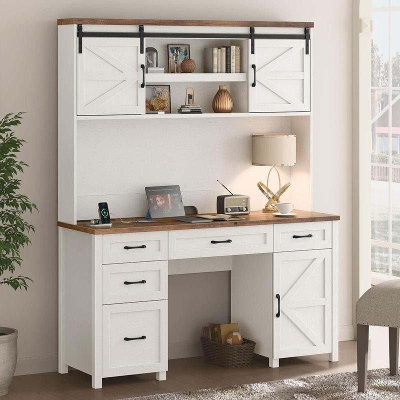 Beyaz MDF Çekmeceli Raflı Bilgisayar Masası-173x156x50 cm - 116595