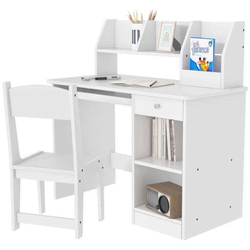 Beyaz MDF Çekmeceli Raflı Bilgisayar Masası-90x45x90 cm - 116379