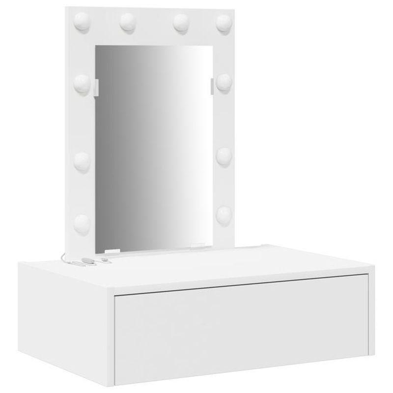 Beyaz MDF Duvara Monte LED Işıklı ve Aynalı Çekmeceli Makyaj Masası - 60x40x70 cm - 122254