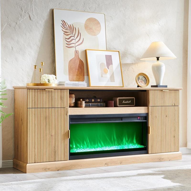 Beyaz MDF Elektrikli Şömineli Yivli Tasarım Konsol - 178x39x79 cm - 129211