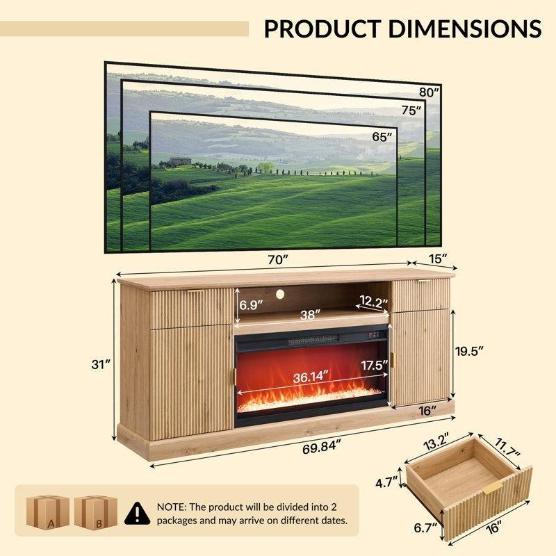 Beyaz MDF Elektrikli Şömineli Yivli Tasarım Konsol - 178x39x79 cm - 129211
