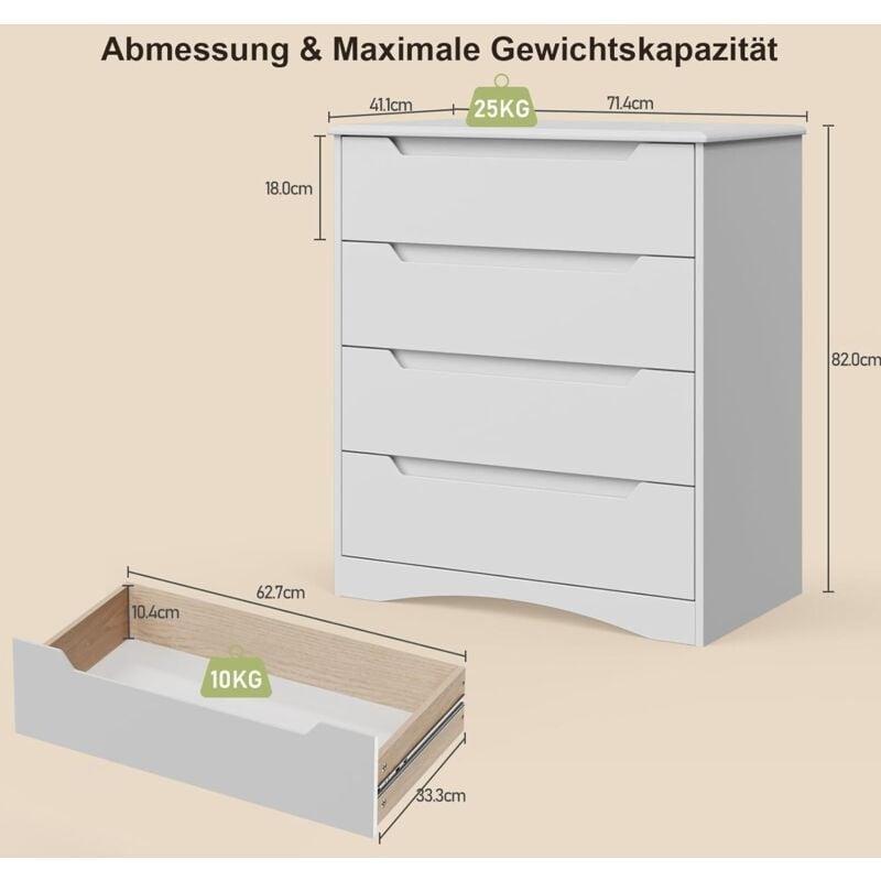 Beyaz MDF Entegre Kulplu 4 Çekmeceli Şifonyer - 72x42x82 cm - 123384