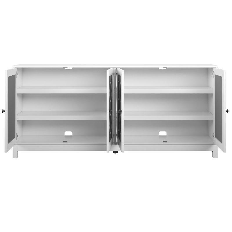 Beyaz MDF Geometrik Desenli 4 Kapaklı Aynalı Konsol - 182x40x82 cm - 128890