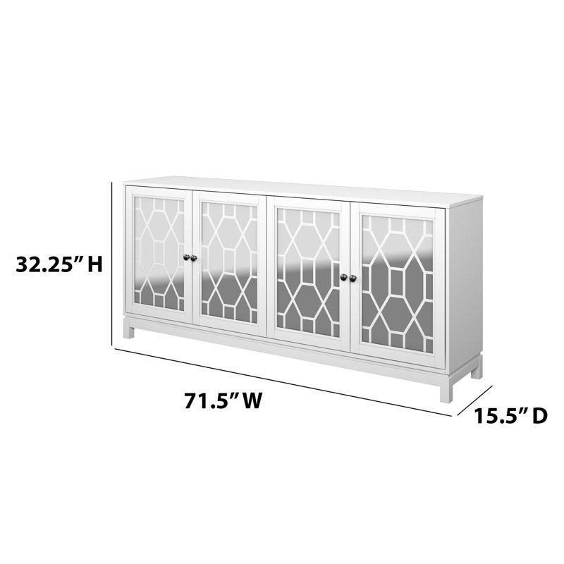 Beyaz MDF Geometrik Desenli 4 Kapaklı Aynalı Konsol - 182x40x82 cm - 128890