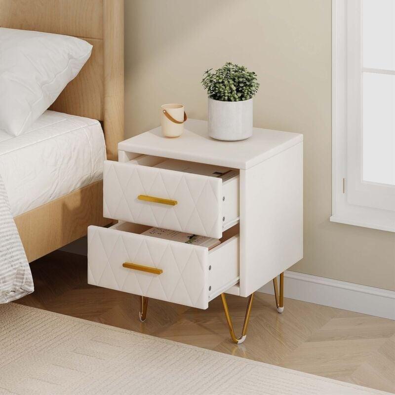 Beyaz MDF Gold Detaylı Geometrik Desenli Komodin-41x36x55 cm - 127732