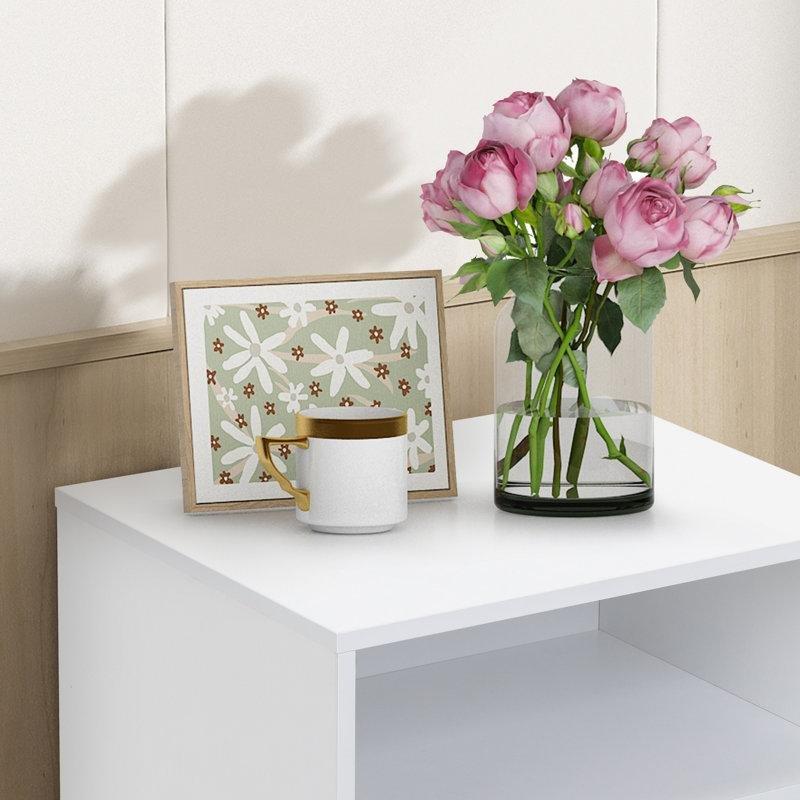 Beyaz MDF Gold Kulplu Duvara Monte İkili Komodin Seti - 43x33 cm - 127358
