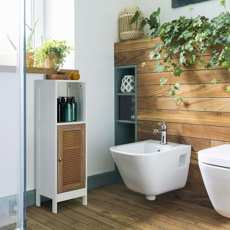 Beyaz MDF Hasır Kapaklı Hasır Banyo Dolabı-97x30x30 cm - 114222