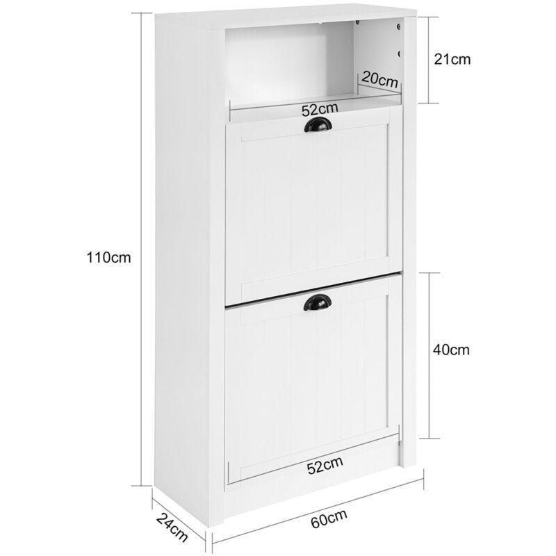 Beyaz MDF İki Düşer Kapaklı ve Açık Raflı Ayakkabılık - 60x24x110 cm - 120340