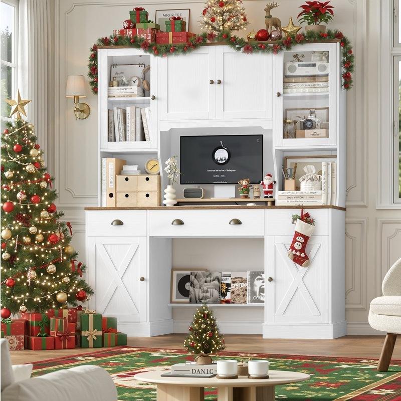 Beyaz MDF Kitaplıklı Ayarlanabilir Raflı Bilgisayar Masası-160x50x190 cm - 116667