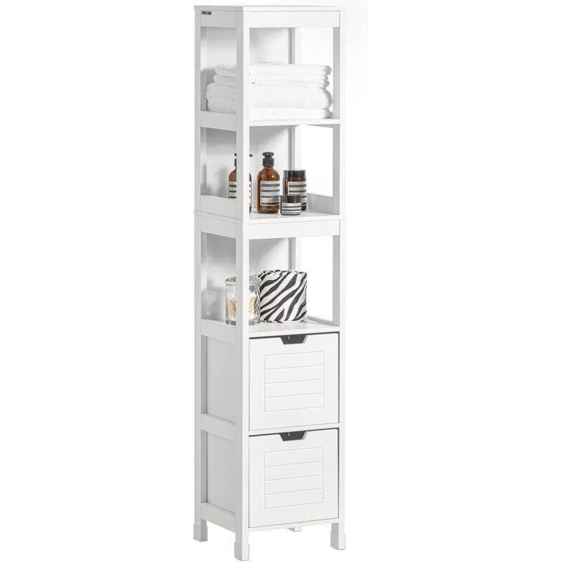 Beyaz MDF Lake Parlak 4 Raflı 2 Çekmeceli banyo dolabı-30x30x144 cm - 113972
