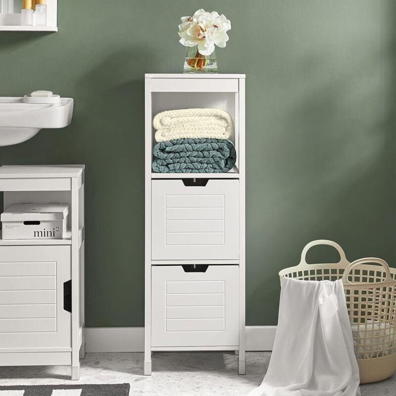 Beyaz MDF Laklı 2 Çekmeceli Raflı Banyo Dolabı-30x89x30 cm - 113846