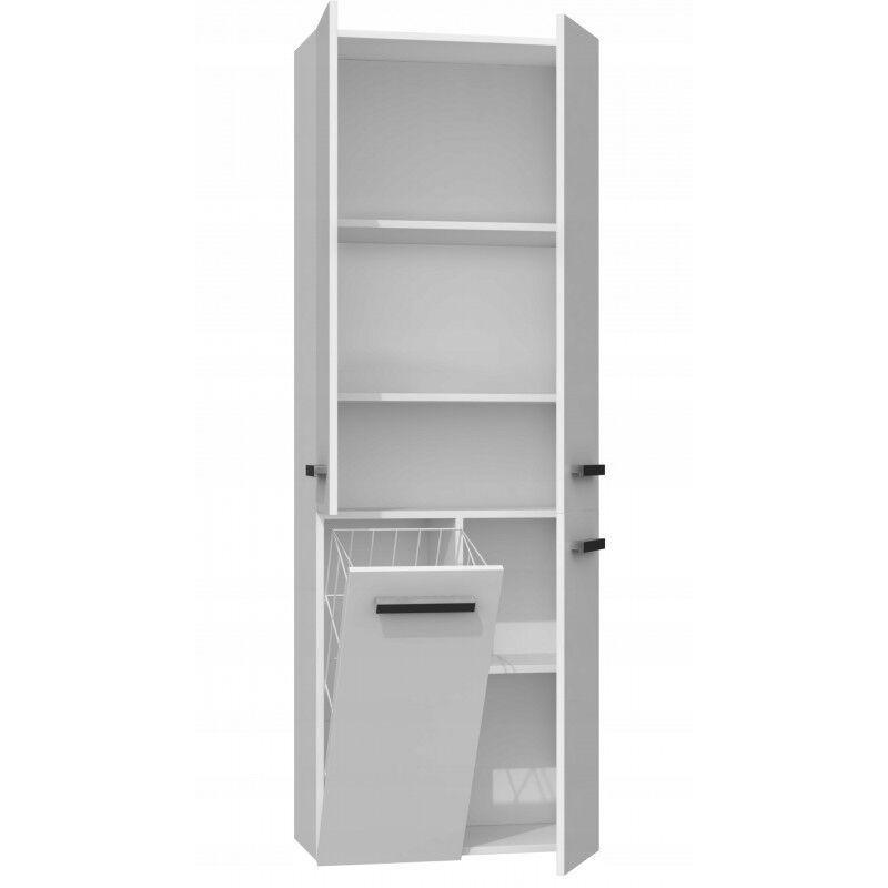 Beyaz MDF Lamineli Yonga Levha Kirli Sepetli Banyo Dolabı-174x60x30 cm - 114006