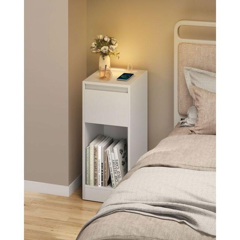 Beyaz MDF LED Işıklı ve USB Girişli 2'li Set Komodin - 25x30x60 cm - 127873