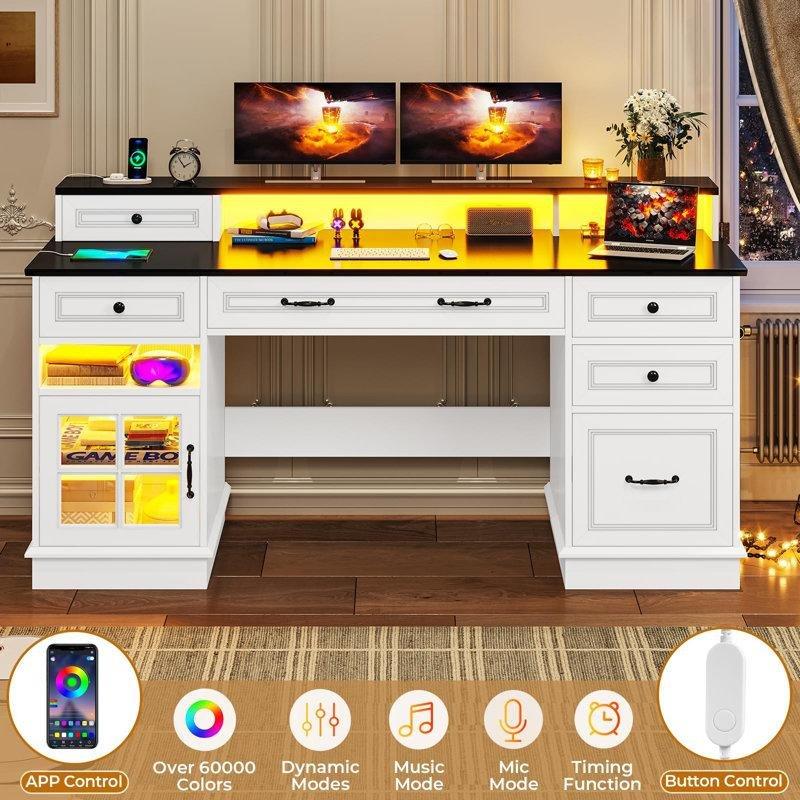 Beyaz MDF Ledli USB Çıkışlı Bilgisayar Masası-151x50x90 cm - 116565