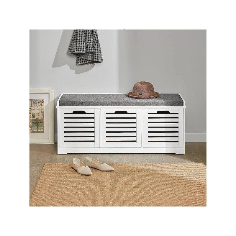 Beyaz MDF Malzeme Minderli ve 3 Çekmeceli Ayakkabılık - 105x35x43 cm - 118420