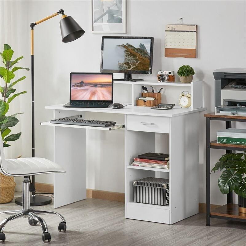 Beyaz MDF Metal Klavye Raflı Ayarlanabilir Bilgisayar Masası-106x50x94 cm - 114576