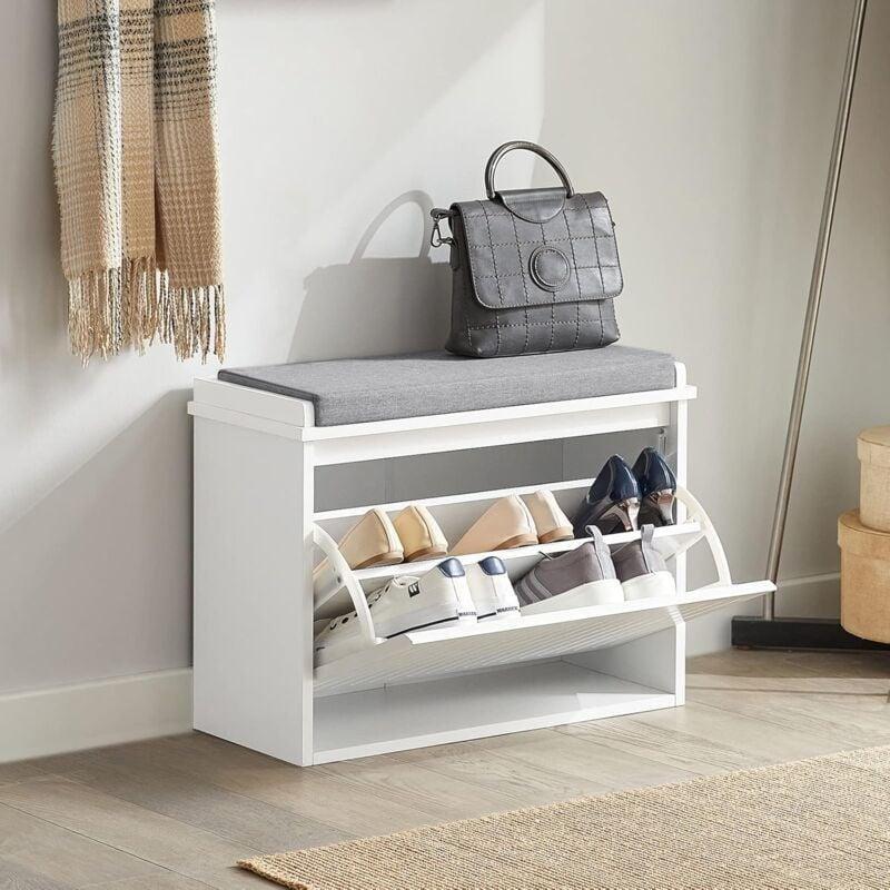 Beyaz MDF Minderli Düşer Kapaklı Ayakkabılık - 62x26x46 cm - 120361