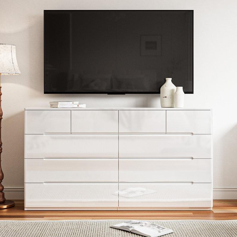 Beyaz MDF Parlak Yüzeyli 10 Çekmeceli Şifonyer - 140x80 cm - 122890