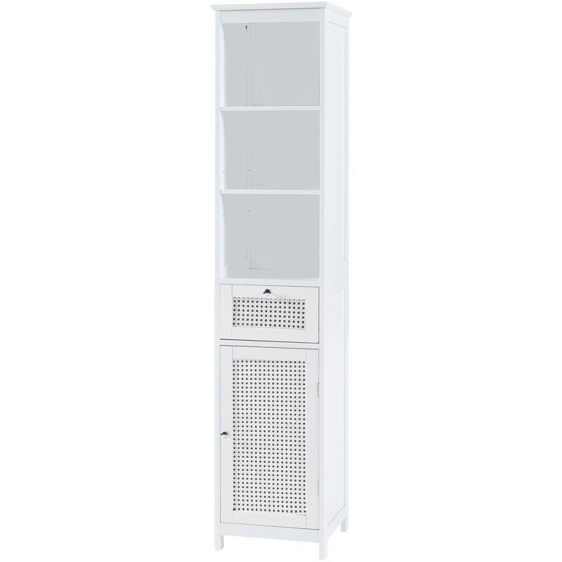 Beyaz MDF PVC Hasır Dokulu Hasır Banyo Dolabı-161x35x32 cm - 114263