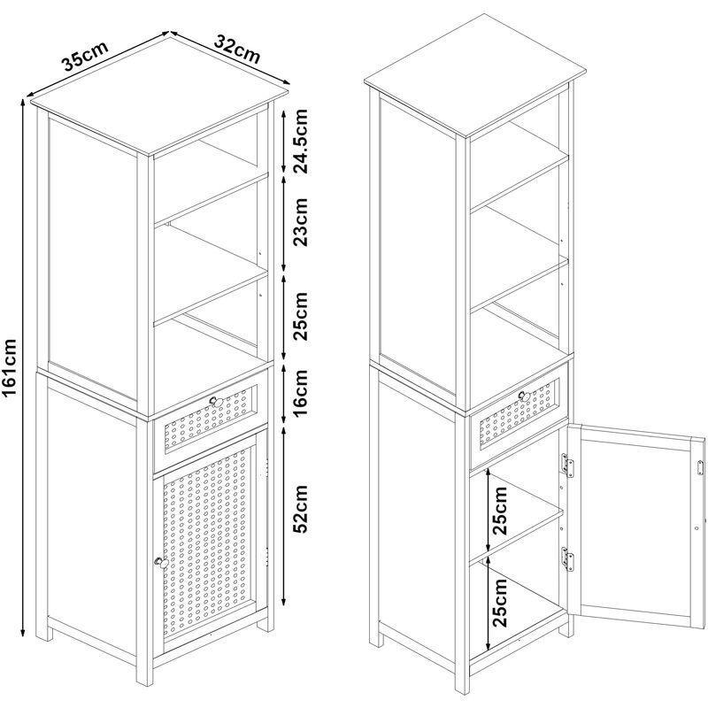 Beyaz MDF PVC Hasır Dokulu Hasır Banyo Dolabı-161x35x32 cm - 114263
