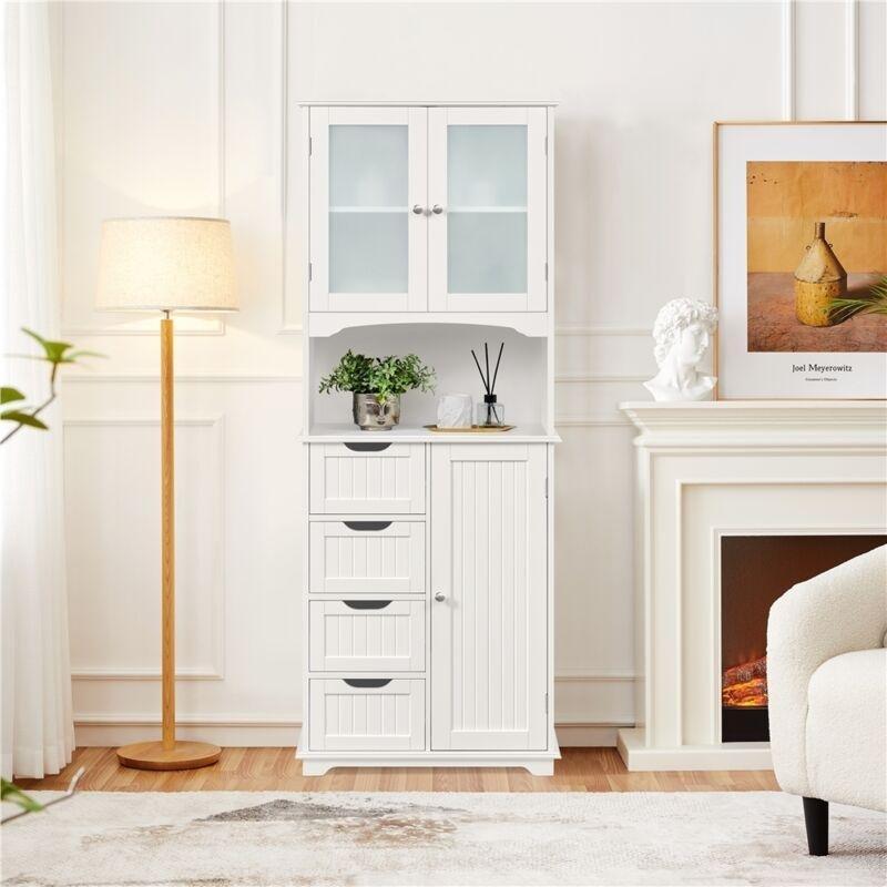 Beyaz MDF Raf Ayarlı Banyo Dolabı-63x30x166 cm - 113955